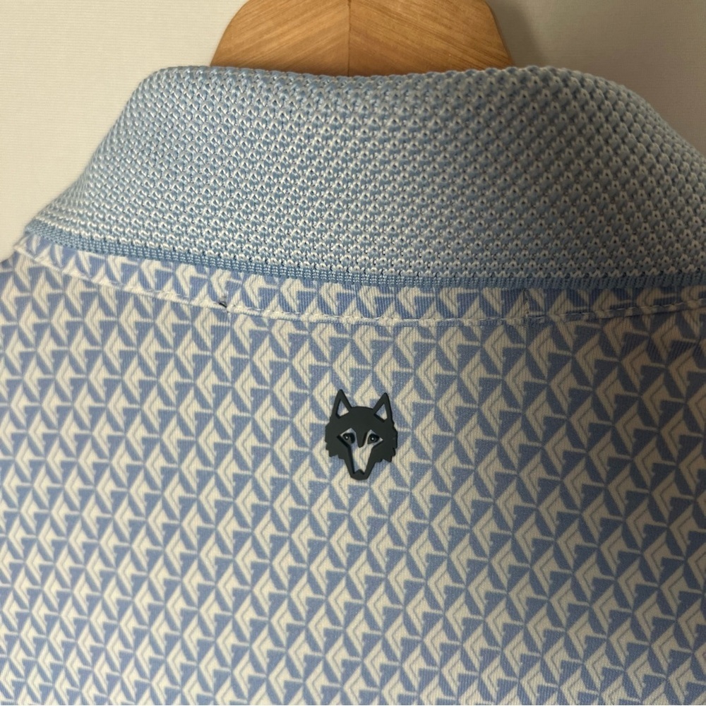 Greyson Performance Luxury Polo Shirt Men XL Blue White Geo Print Golf Stretch - Picture 7 of 9